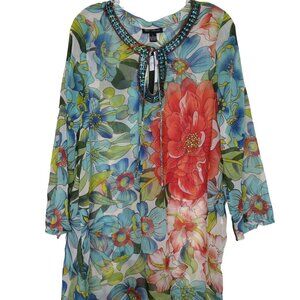 Club Z Collection Womens Floral Tunic Top Sheer Swim Cover up Size L NWT